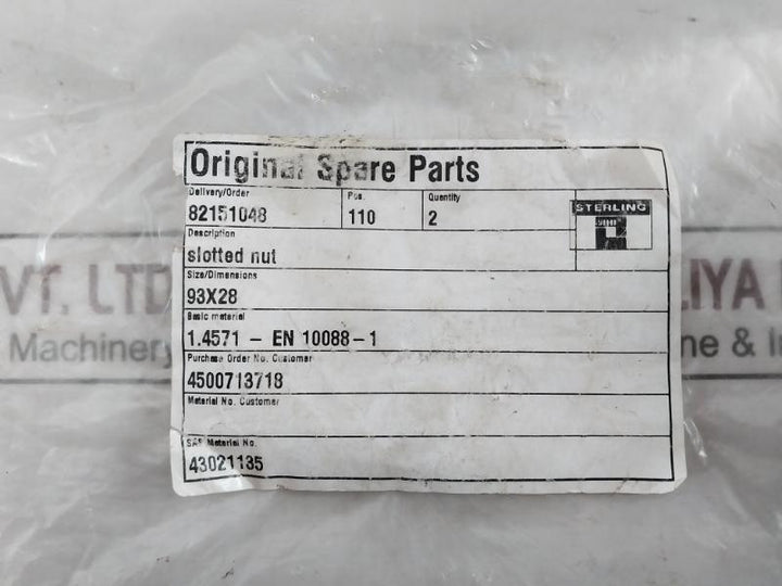 Sterling Slotted Nut 93X28 43021135 1.4571 -en 10088 - 1