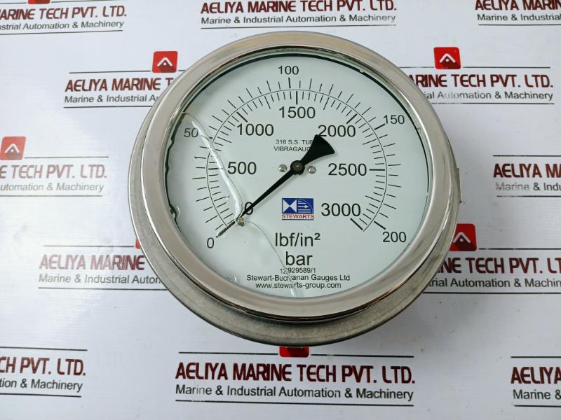 Stewart-buchanan Gauges 0-3000 Lbf/In2 Pressure Gauge Vibragauge 0-200 Bar