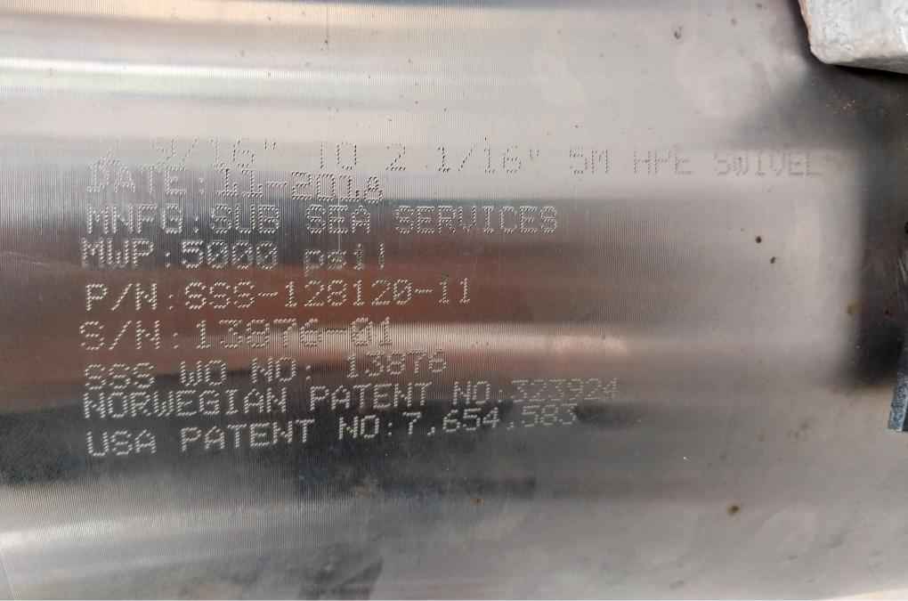 Sub Sea Sss-128120-11 Swivel 2 9/16" To 2 1/16" 5M Hpe, 5000 Psil, Sss-128328-11