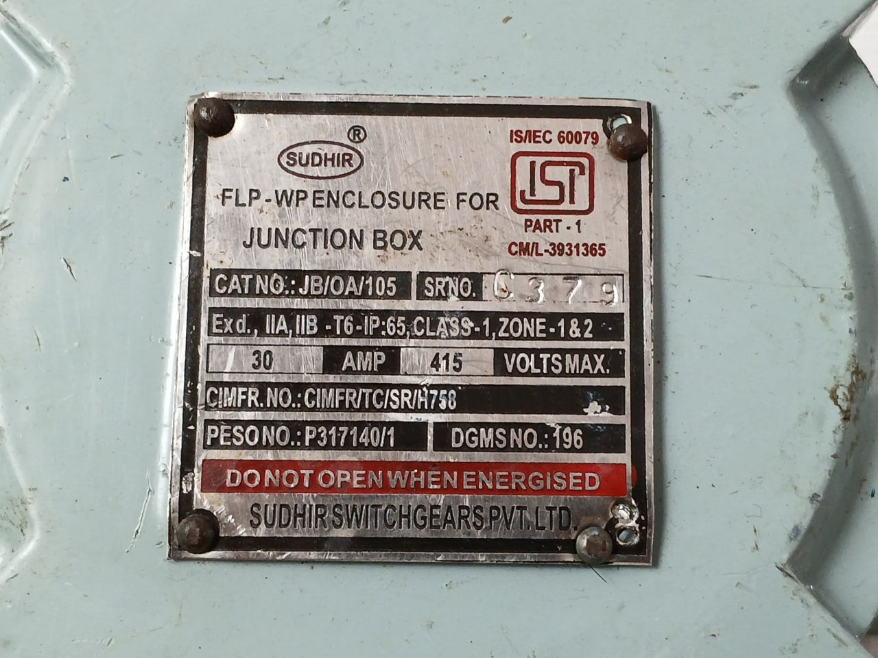 Sudhir Jb/Oa/105 Flp-wp Enclosure For Junction Box 30Amp 50A