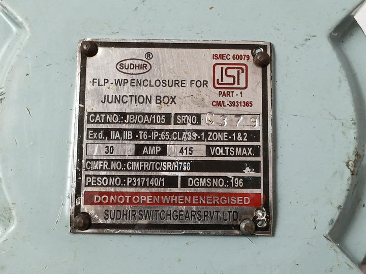 Sudhir Jb/Oa/105 Flp-wp Enclosure For Junction Box 30Amp 50A