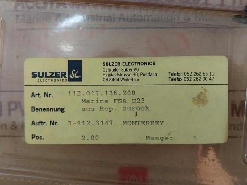 Sulzer 112.017.126.200 Pcb Card Fsa C23 Crash And Signal Freeze 3-112.3147