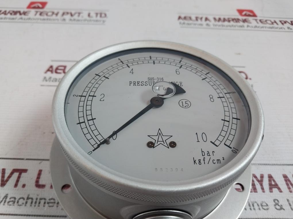 Sus-316 Pressure Gauge 0–10 Bar 1.5 Class Stainless Steel