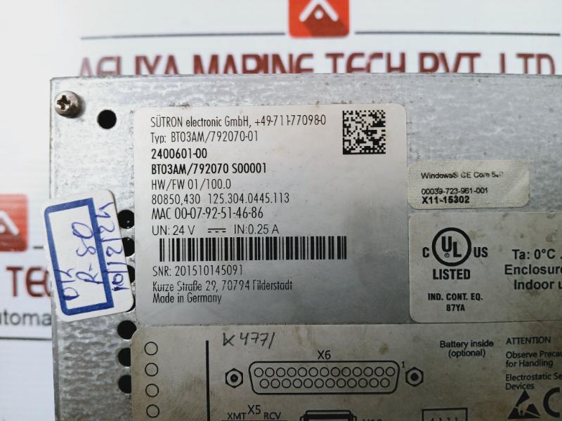 Sutron Electronic Bt03Am/792070-01 Operator Terminal Operating Panel 2400601-00