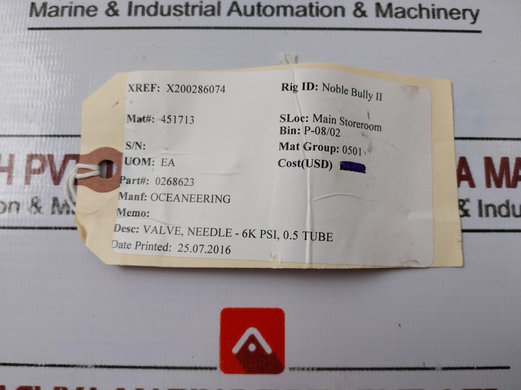 Swagelok SS-26VS8 0.5 Tube Needle Valve 6K psi