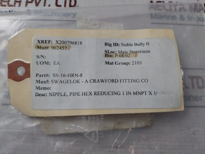 Swagelok Ss-16-hrn-8 Stainless Steel Pipe Fitting Hex Reducing Nipple