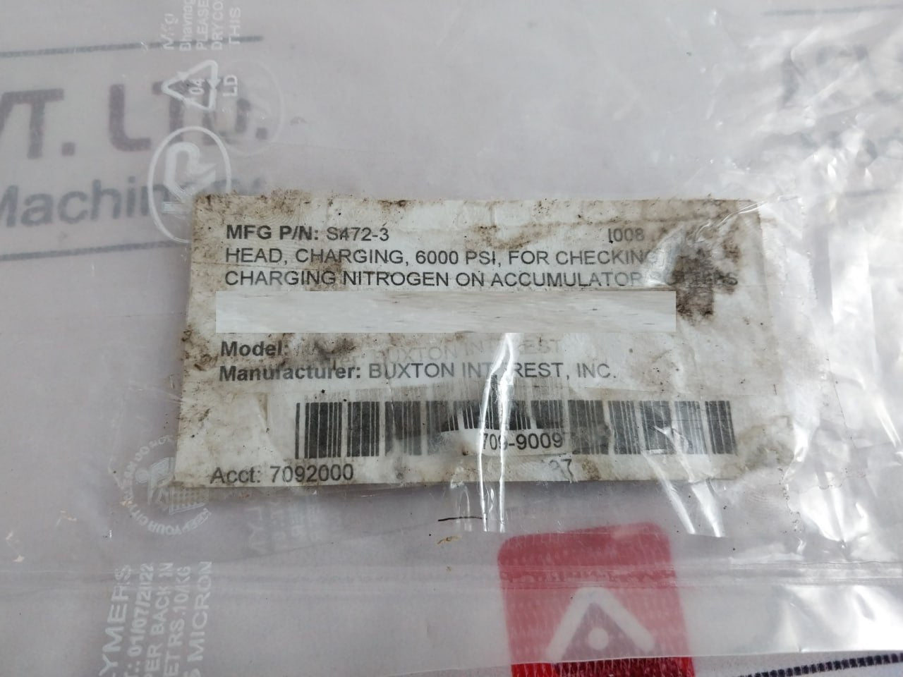 Swagelok Ss-20Vm4-f4 Charging Nitrogen On Accumulator Needle Valve Set S472-3