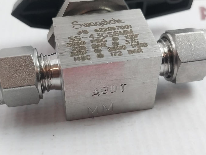 Swagelok Ss-43Gs6Mm Ball Valve 6Mm Tube Fitting 3000 Psig 100F