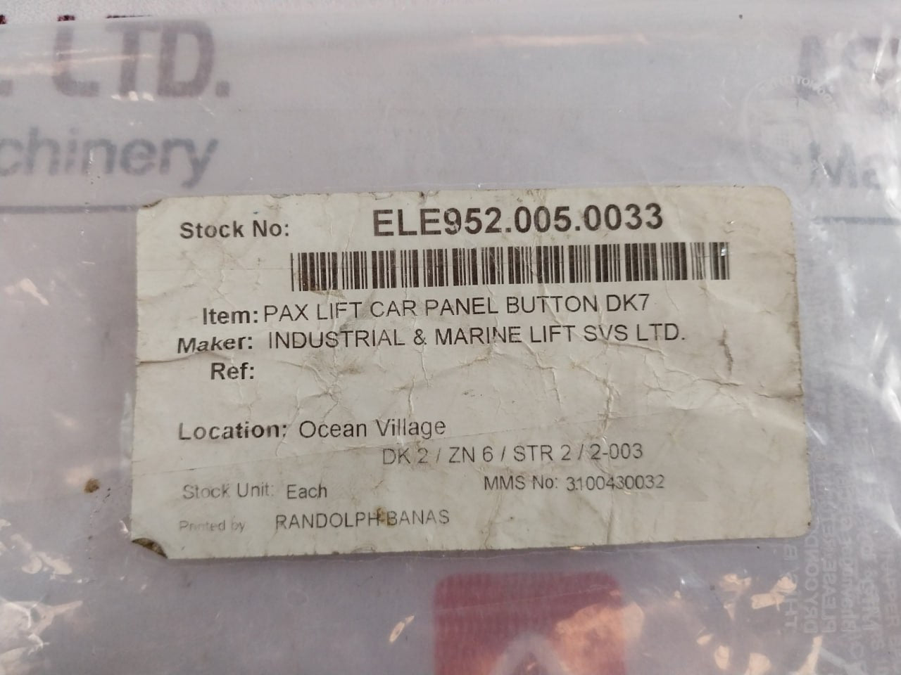 Switching Components Dk7 Panel Button Ele952.005.0033