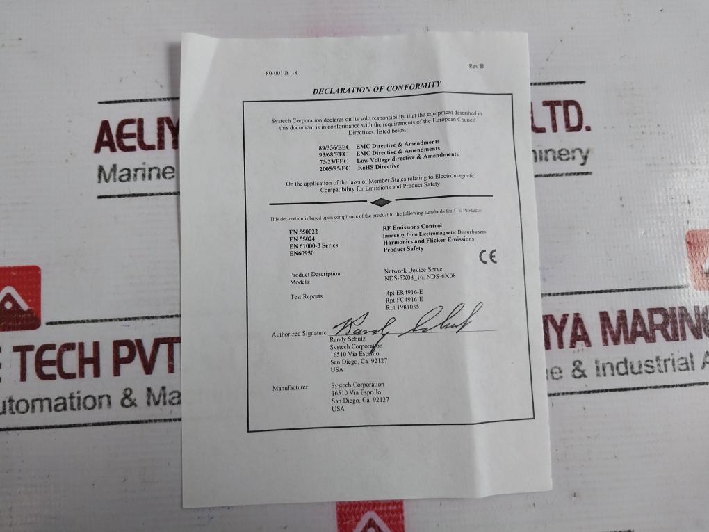 Systech Corporation Nds-5016 Network Device Server Revision B