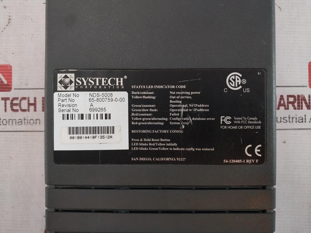 Systech Nds-5008 Ip To Serial Converter Model 65-800759-0-00 54-120405-1