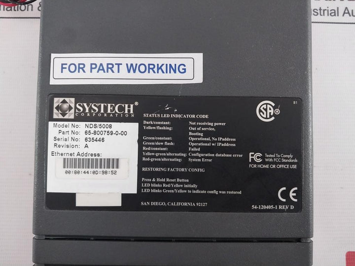Systech Nds/5008 Network Device Server 65-800759-0-00 Revision: A