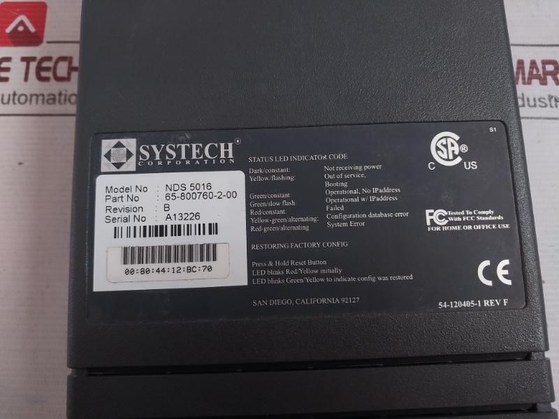 Systech Nds 5016 Network Device Server Revision B 65-800760-2-00, 54-120405-1