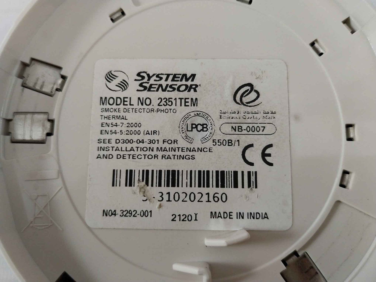 System Sensor 2351Tem Optical Smoke Detector N04-875-300 03