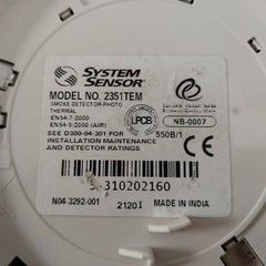 System Sensor 2351Tem Optical Smoke Detector N04-875-300 03