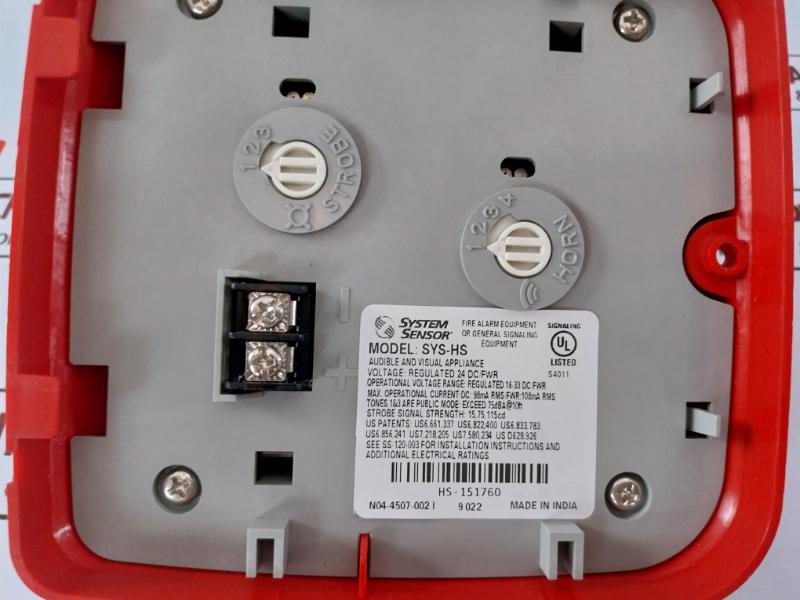 System Sensor Sys-hs Audible And Visual Wall-mount Horn Strobe Fire Alarm 24 Dc