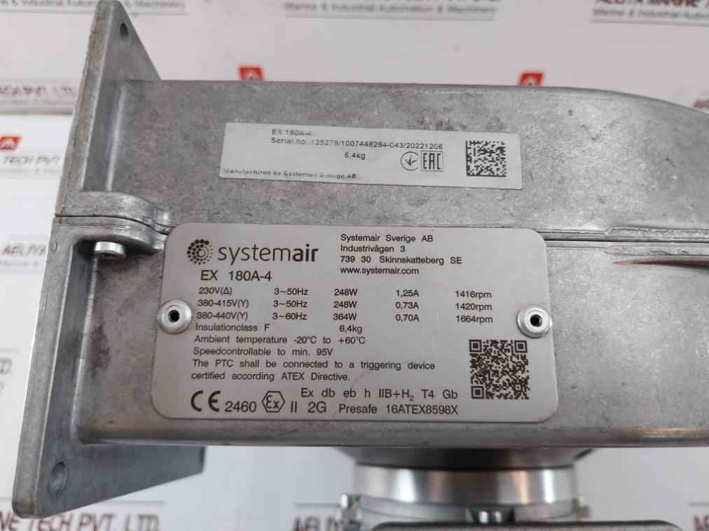 Systemair Ex 180A-4 Centrifugal Explosion Proof Fan 230V 3-50Hz 248W 1416Rpm