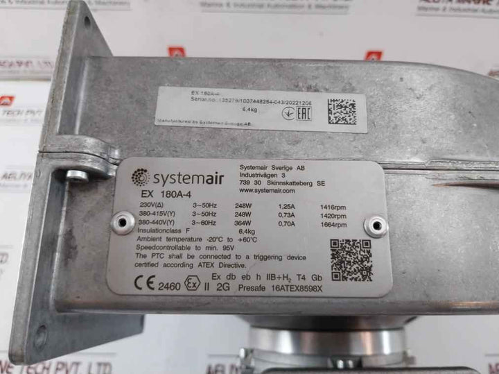 Systemair Ex 180A-4 Centrifugal Explosion Proof Fan 230V 3-50Hz 248W 1416Rpm