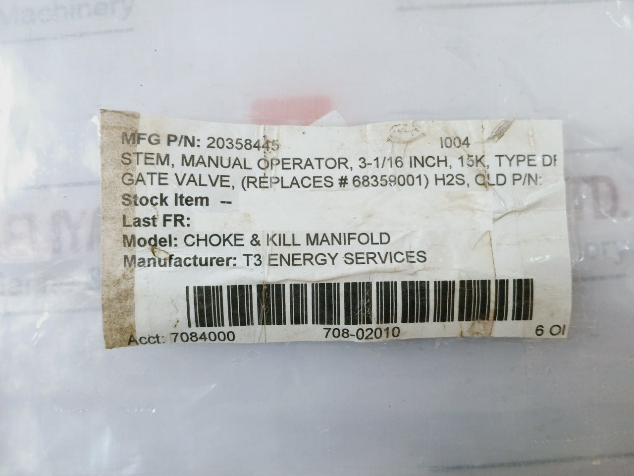 T3 Energy 20378610 Stem Gate Valve Manual Operator 20358445 3-1/16 Inch 15K