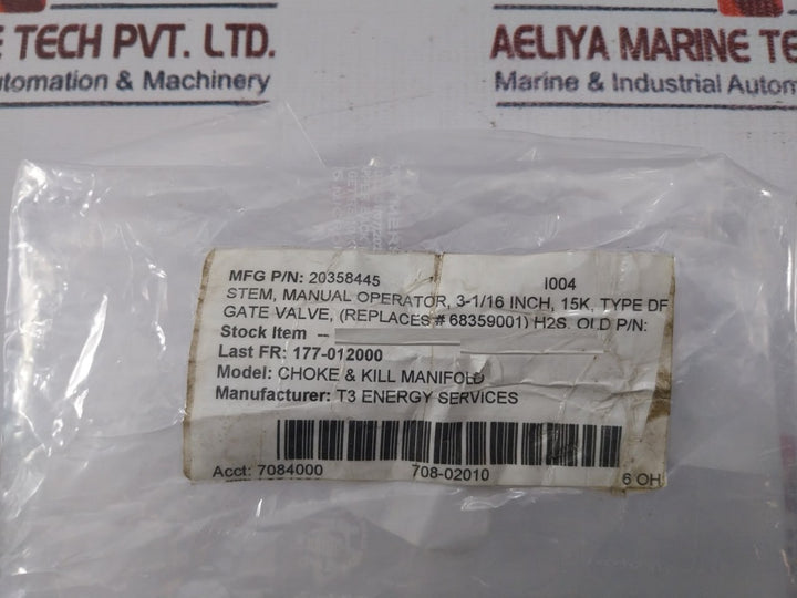 T3 Energy 20378610 Stem Gate Valve Manual Operator 3-1/16 Inch 15K