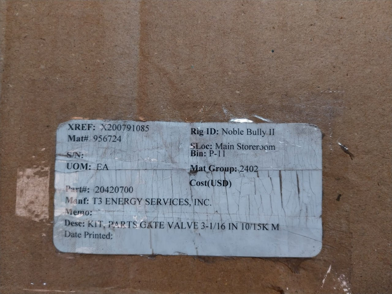 T3 Energy 20420700 Gate Valve Parts Kit 20366505, 20370672, 20366911, 20366506