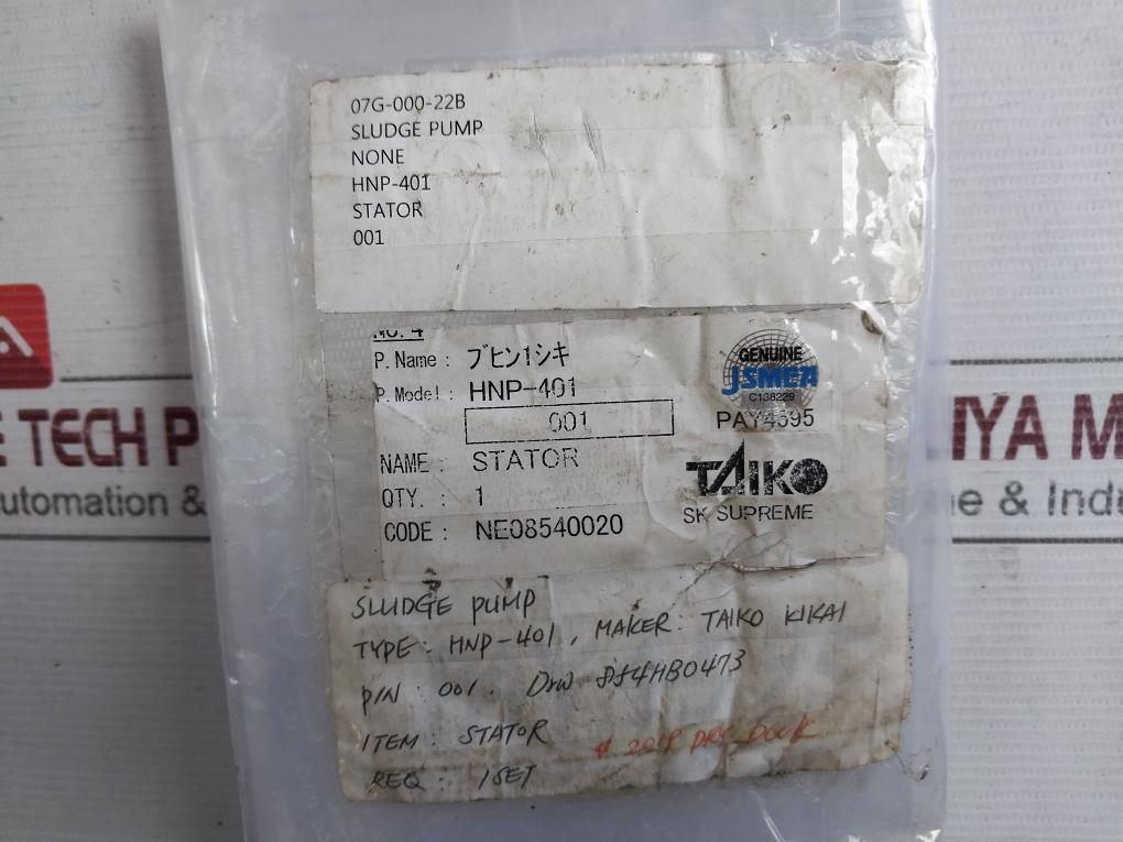 Taiko Kikai Hnp-401 Pump Stator 001 Hn-n6-t808 07G-000-22B Ne08540020