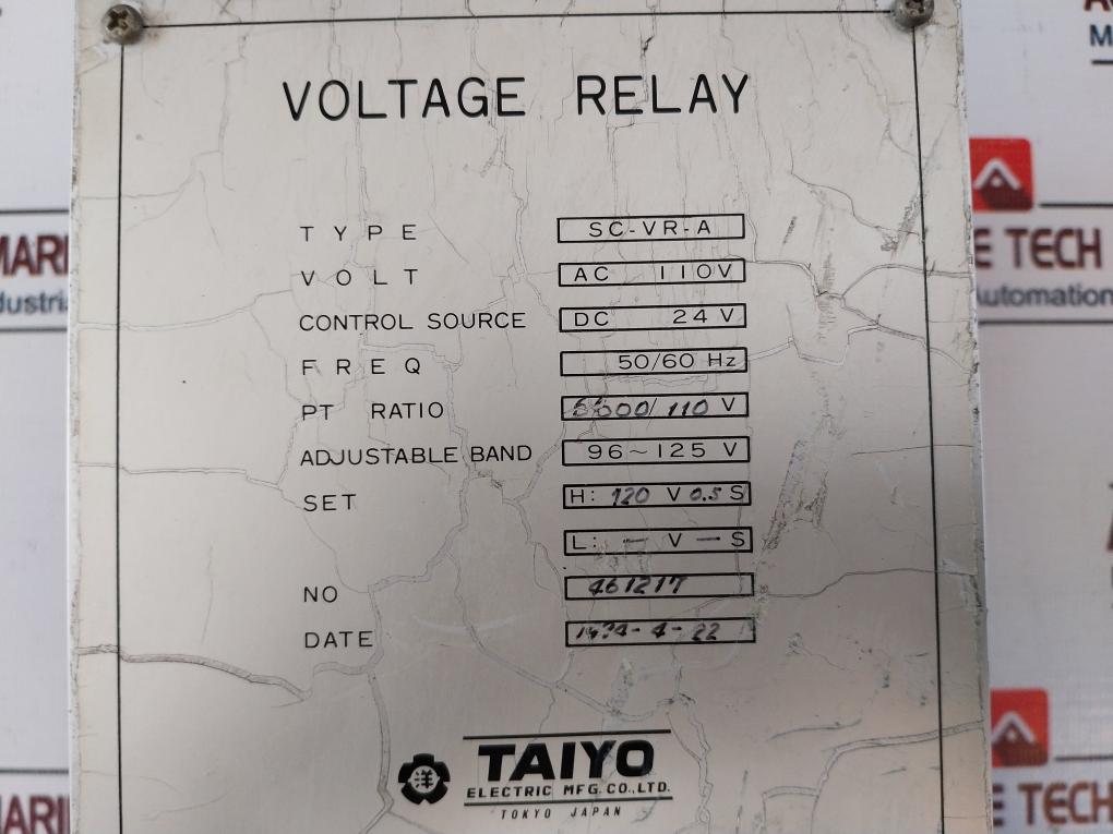 Taiyo Electric Sc-vr-a Voltage Relay 50/60Hz 110Vac
