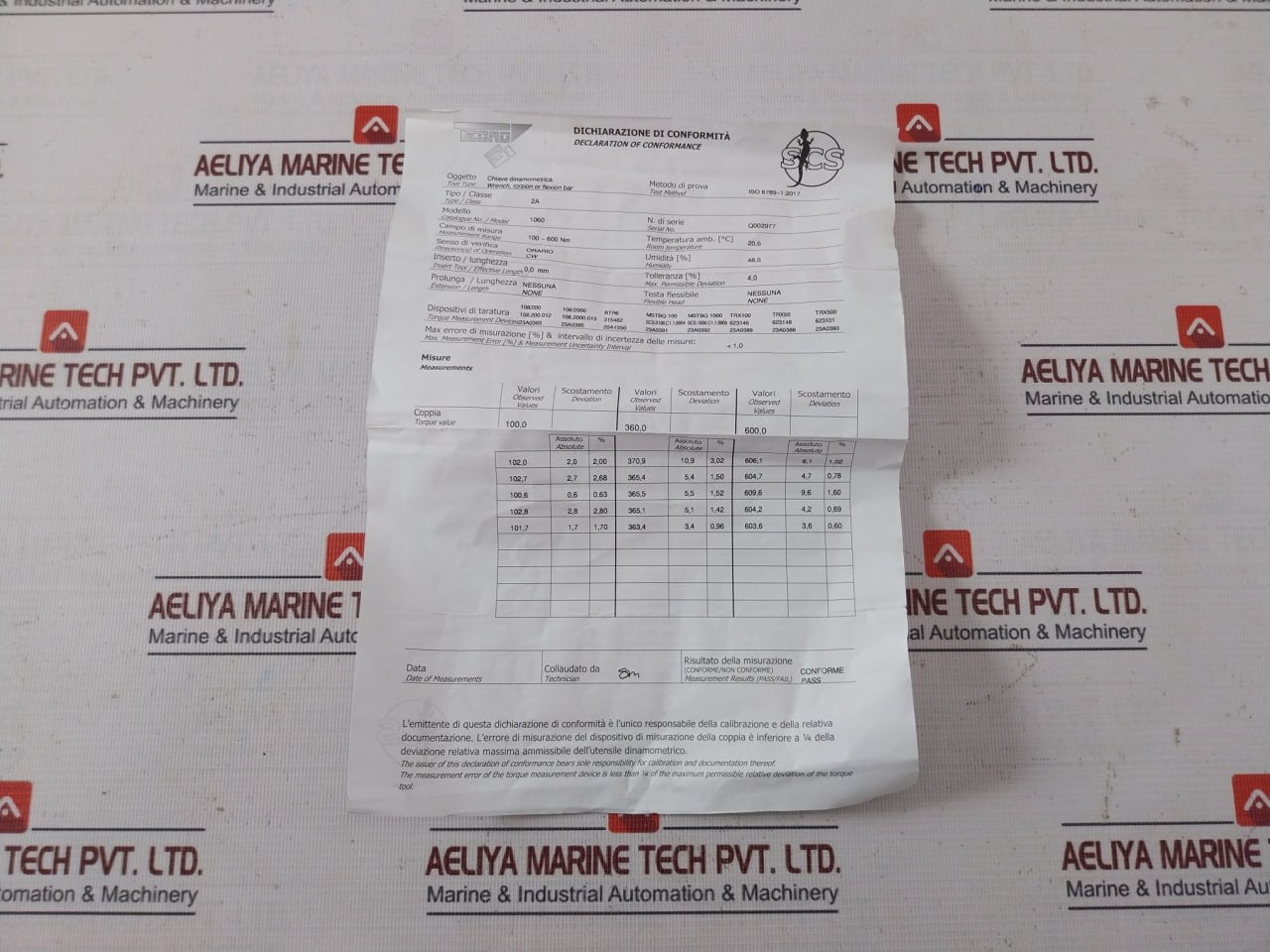 Tecnogi 1060 Series 1000 Snap Torque Wrench 115310012 100-600 Nm