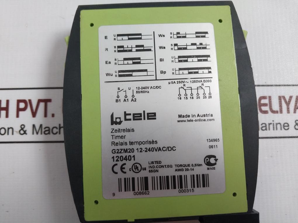 Tele G2Zm20 Ac/Dc Multifunctional Timer Relay 12-240Vac/Dc 50/60 Hz Awg 20-14