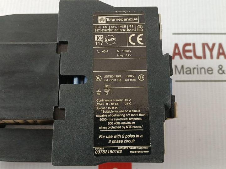 Telemecanique 1000V/40A Contactor Lp1 D25008Bd