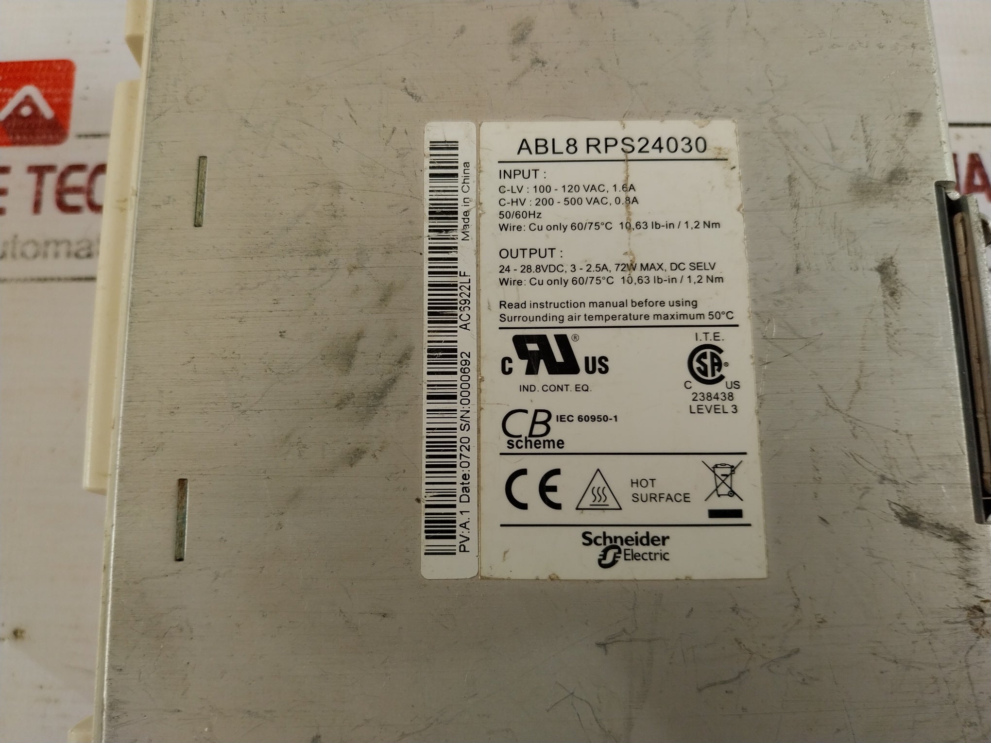 Telemecanique Abl8rps24030 Power Supply Module 100-120vac/200-500vac 24-28.8vdc