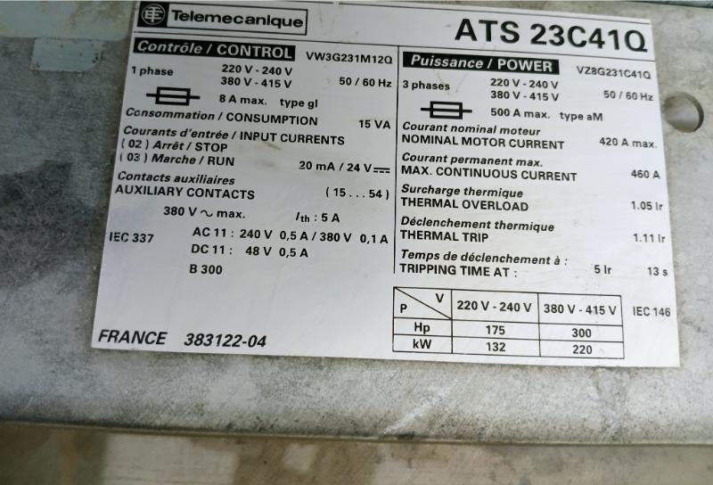 Telemecanique Altistart 3 Ats 23c41q Soft Starter 220v-240v 380v-415v 50/60hz