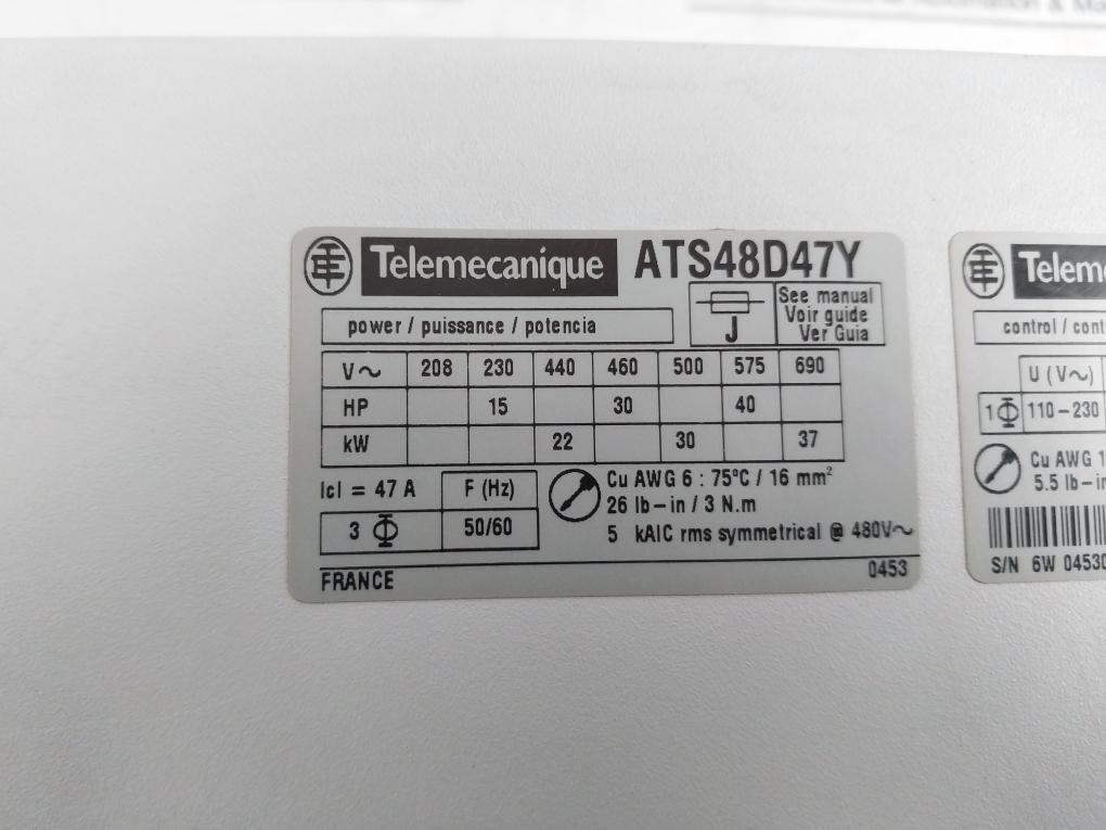 Telemecanique Altistart 48 Ats48D47Y Soft Starter 208-690 V~