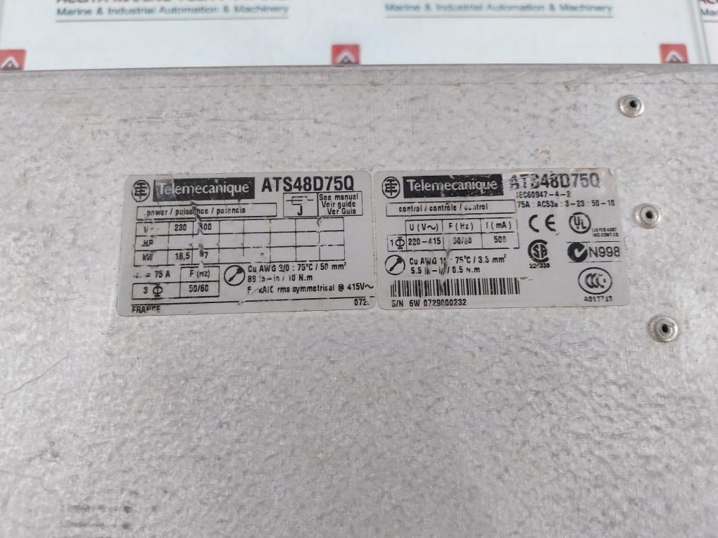 Telemecanique Ats48D75Q Soft Starter 230-415V 50/60Hz 75A, 5.5 Lb-in/0.5 N.M