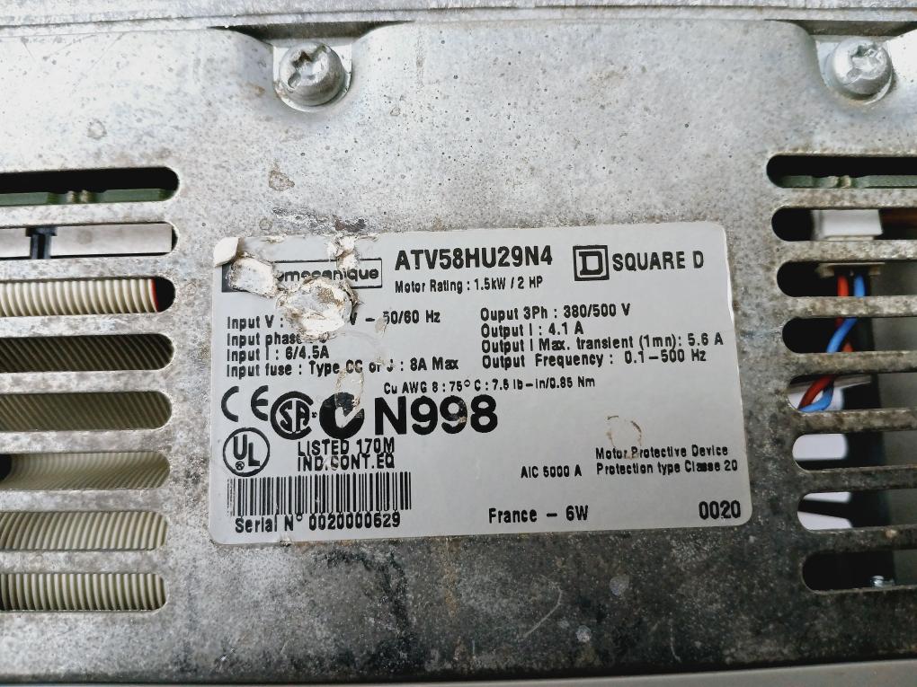 Telemecanique Atv58Hu29N4 Adjustable Speed Drive With Heat Sink Emc Filter 1.5Kw