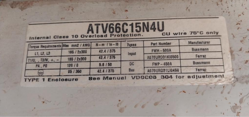 Telemecanique Atv66C15N4U Variable Speed Drive Fwh-500A