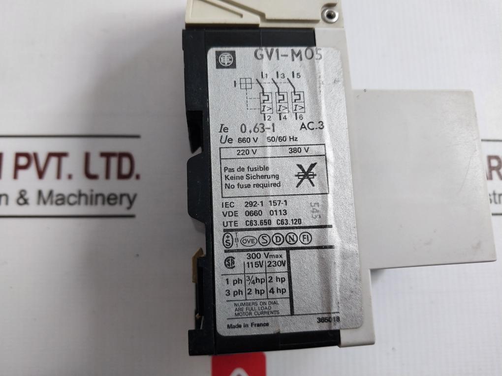 Telemecanique Gv1-m05 Motor Protector 660V 0,63-1A 300V 63A 50/60Hz 10A