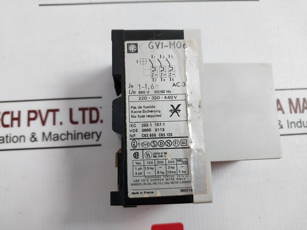 Telemecanique Gv1-m06 Molded Case Motor Circuit Breaker 220-380-440V