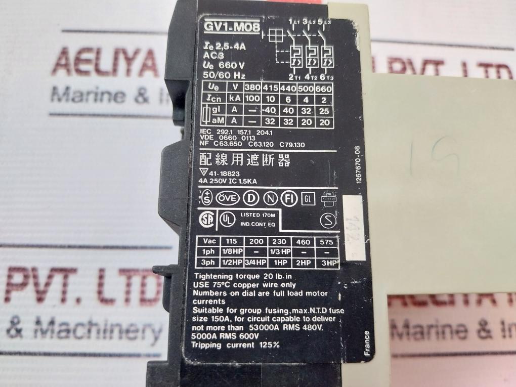 Telemecanique Gv1-m08 Circuit Break 660V 50/60Hz