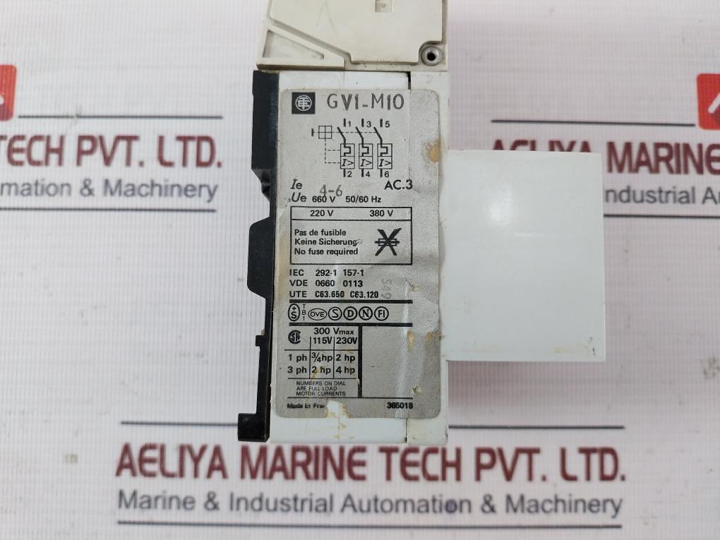 Telemecanique Gv1-m10 Solid State Overload/Relay 4-6A 660V 50/60Hz