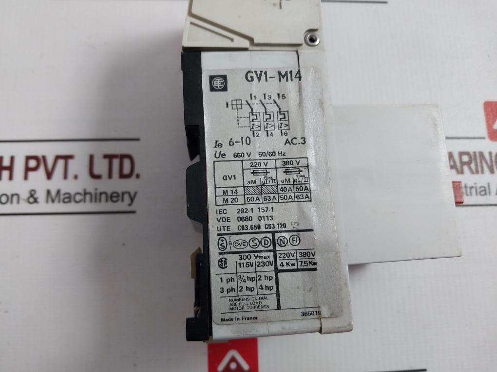 Telemecanique Gv1-m14 Motor Circuit Breaker 300V Max