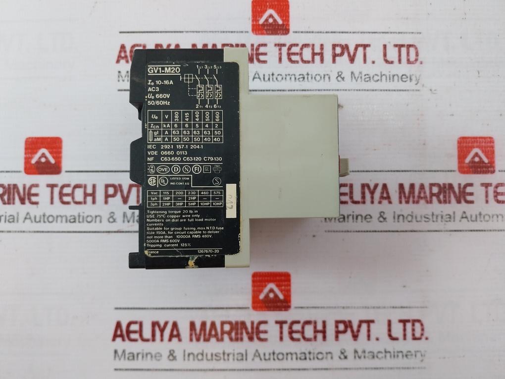 Telemecanique Gv1-m20 Din Rail Mount Circuit Breaker 10-16A 600V 6A 660V Iec/Vde
