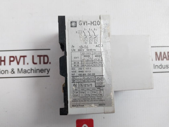 Telemecanique Gv1-m20 Din Rail Mount Circuit Breaker 660V 50/60Hz 75C