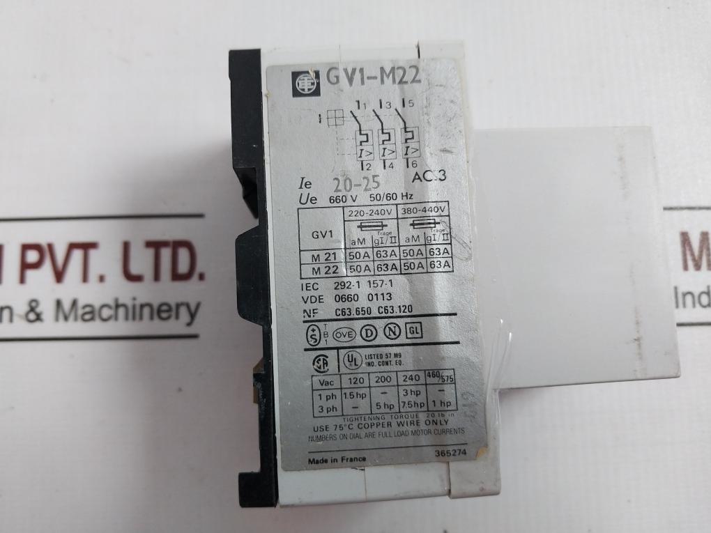 Telemecanique Gv1-m22 Motor Circuit Breaker Iec 292-1 157-1