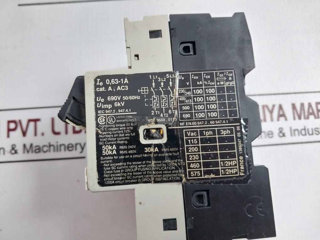 Telemecanique Gv2-m05 Motor Circuit Breaker Ac15 720Va/240V