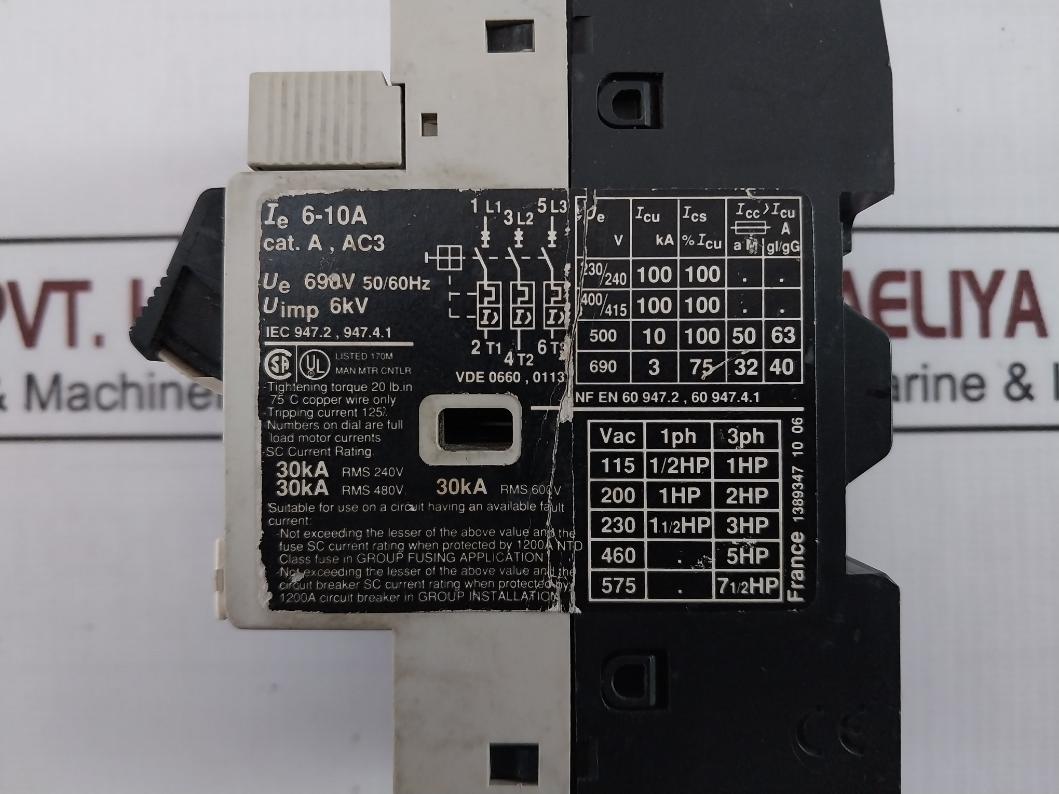 Telemecanique Gv2-m14 Motor Circuit Breaker 690V 50/60Hz 6-10A