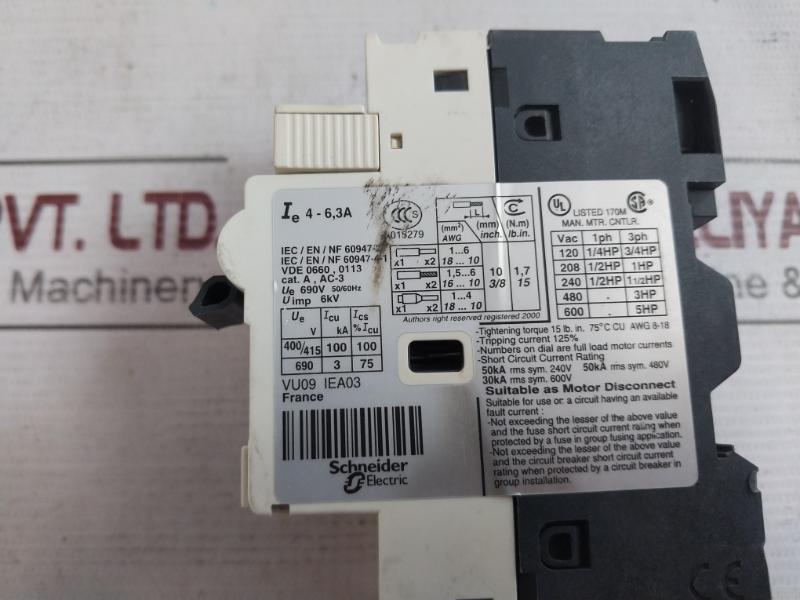 Telemecanique Gv2-rt10 Motor Circuit Breaker 690V Ac 50/60Hz 6Kv 138A A015279