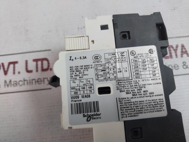 Telemecanique Gv2-rt10 Square D Motor Circuit Breaker 690V 50/60Hz Awg 8-18 6Kv