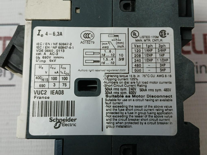 Telemecanique Gv2Me103 Motor Circuit Breaker Uimp 6Kv 50/60Hz