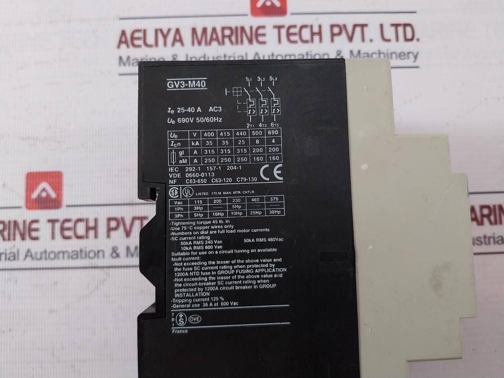 Telemecanique Gv3-m40 Motor Circuit Breaker Gv1-a01 690V 50/60Hz 6A 660V 25-40A